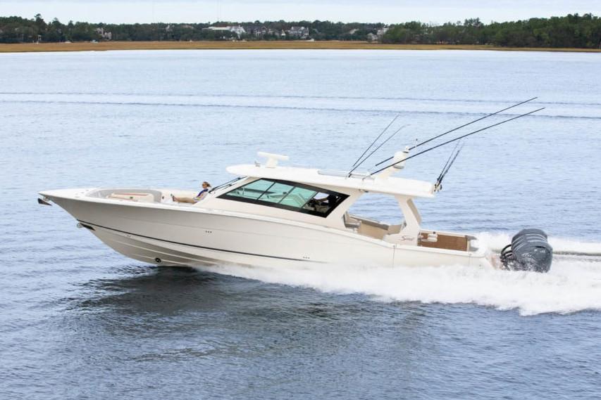 The Scout 530 LFX is a saltwater fishing boat designed for offshore runs. 